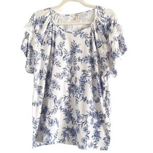 🌼 Como Blu Flutter Sleeve Crochet Trim Knit Blouse